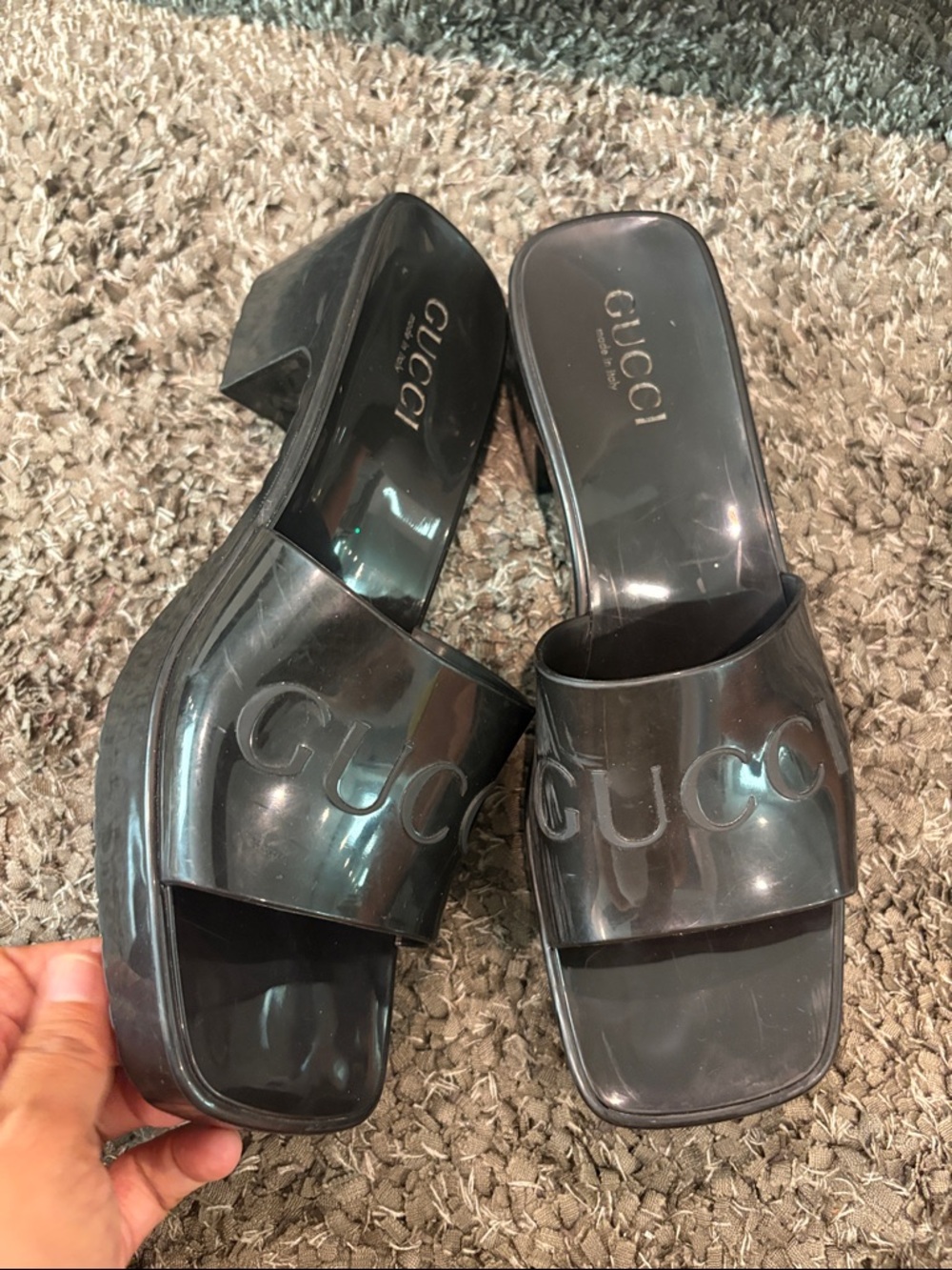 Gucci Black Patent Slide Mules with Embossed Logo - Picture 13 of 15